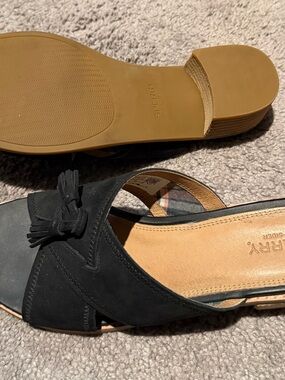 Sperry Black Suede Tassel Open-Toe Slide Mules